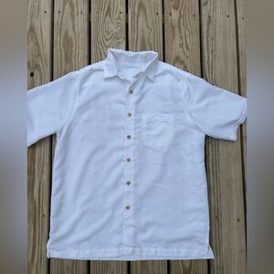 Caribbean Shirt Men's L White Modal Poly Blend Short Sleeve Button Down Hawaiian